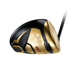 Juggernaut Max Gold driver seen from the toe, showing the gold sole detailing and black crown