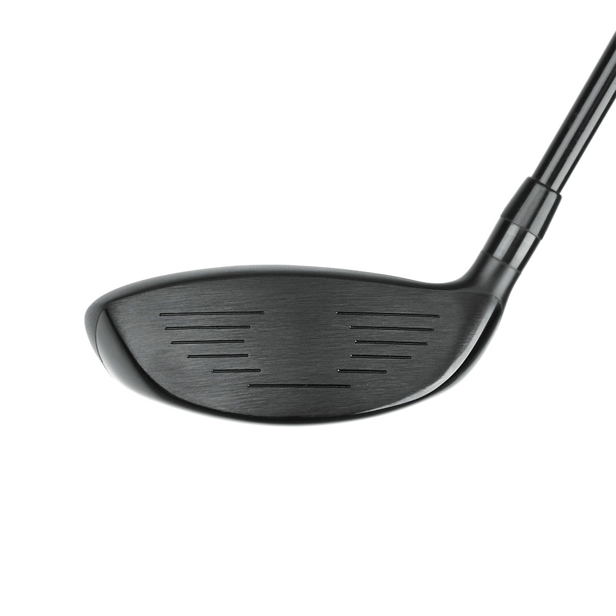 Juggernaut titanium fairway wood shown face-on, with a black grooved hitting face and shallow profile