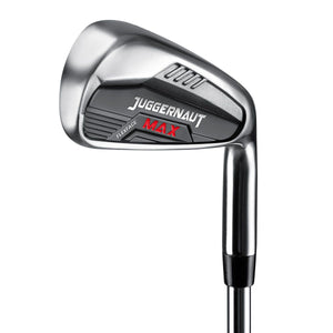 Juggernaut utility iron head, back view, showing the chrome body with the Juggernaut badge and red accent.