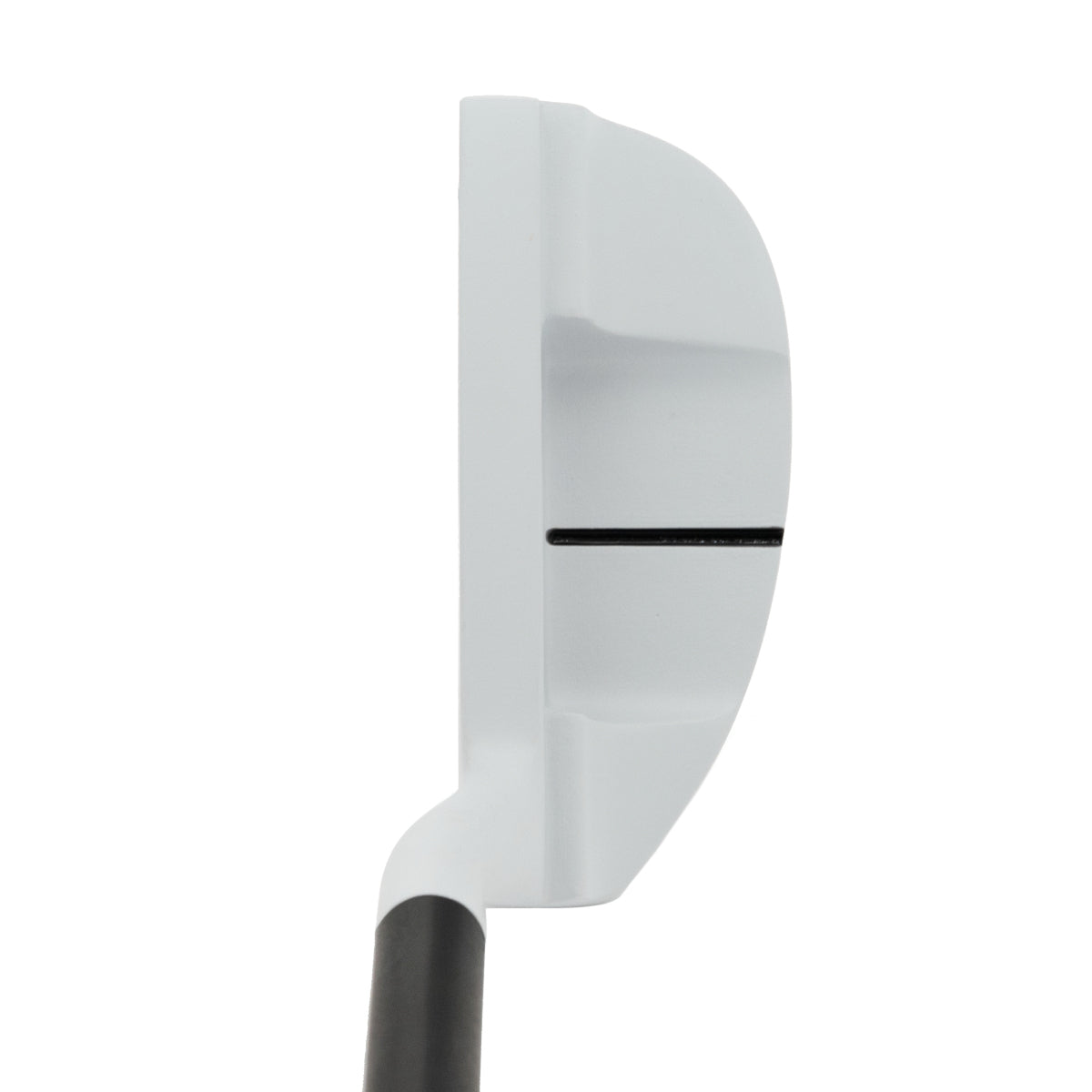 Inazone Mid Mallet putter head in white viewed from above at address, showing the black sight line