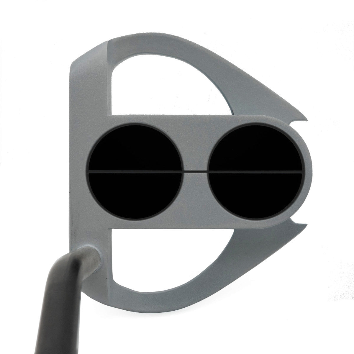 Inazone Sidewinder putter head in gray viewed from above at address, showing the dual black alignment circles