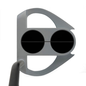 Inazone Sidewinder putter head in gray viewed from above at address, showing the dual black alignment circles