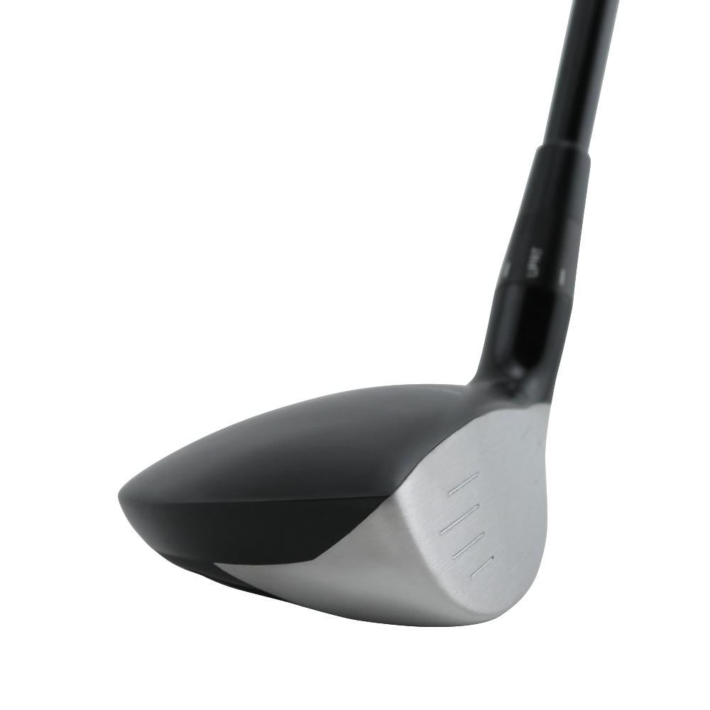 SMT 465H hybrid clubhead seen from the toe, with a black crown and a grooved silver face