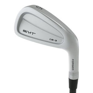 SMT CB-3 forged iron clubhead viewed from behind, with a chrome cavity back carrying SMT and CB-3 Forged lettering