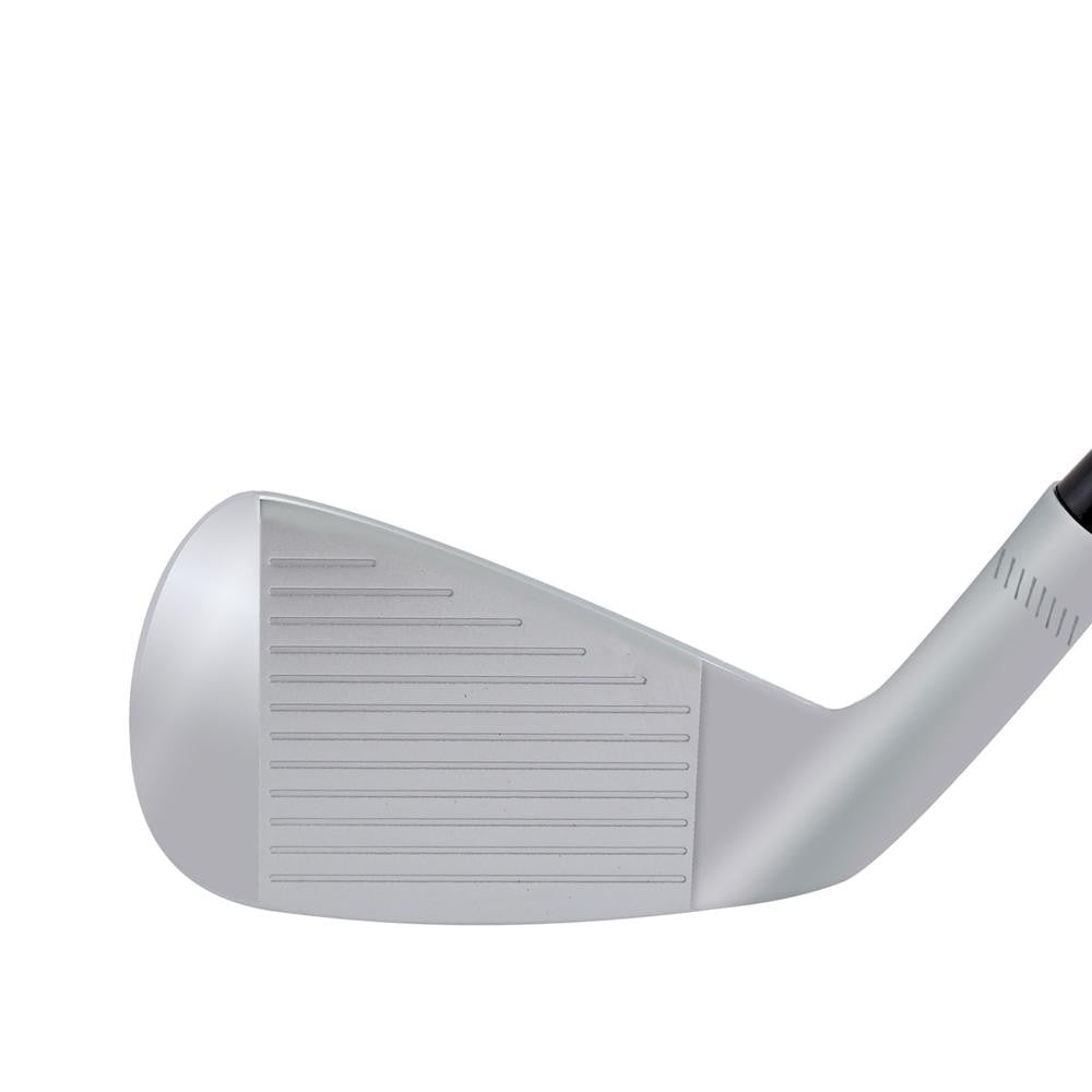 SMT CB-3 forged iron clubhead shown face-on at address, with a chrome finish and a grooved hitting face