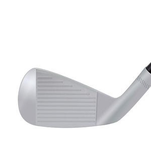 SMT CB-3 forged iron clubhead shown face-on at address, with a chrome finish and a grooved hitting face
