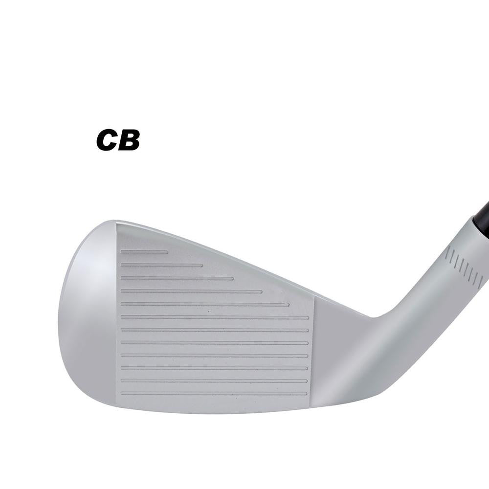 SMT CB-3 forged iron clubhead shown face-on at address, labelled CB, with a chrome finish and a grooved hitting face