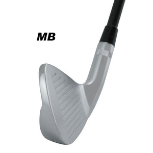 SMT MB-3 forged iron clubhead viewed down the toe, labelled MB, showing the chrome sole profile