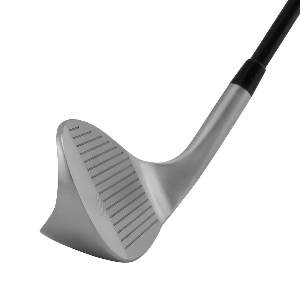 SMT Durometer Wide Glide wedge head in satin finish, toe view, showing the wide sole and blade profile from the toe side.