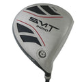 SMT Indio Offset Anti-Slice driver head, sole view, showing the silver and black sole with the SMT Indio badge and red accents.