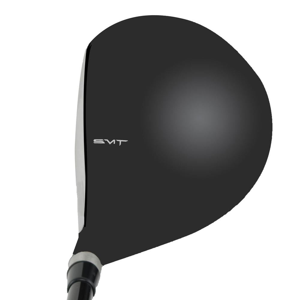 SMT Indio Offset Anti-Slice fairway wood head, crown view, showing the glossy black crown with the small SMT alignment mark behind the topline.