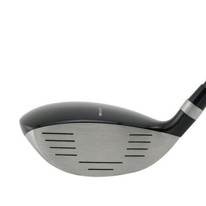 SMT Indio Offset Anti-Slice fairway wood head, face view, showing the shallow face with horizontal scoring lines.