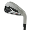 SMT Nemesis iron clubhead viewed from behind, with a satin cavity back carrying a black and red Nemesis badge