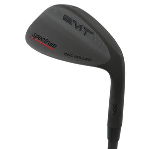 SMT Spectrum Tour CNC milled wedge head in black finish, back view, showing the blade back with the SMT badge and milled cavity detail.