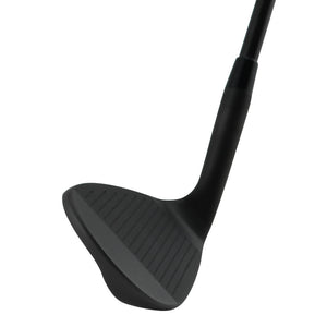 SMT Spectrum Tour CNC milled wedge head in black finish, toe view, showing the blade profile and sole grind from the toe side.