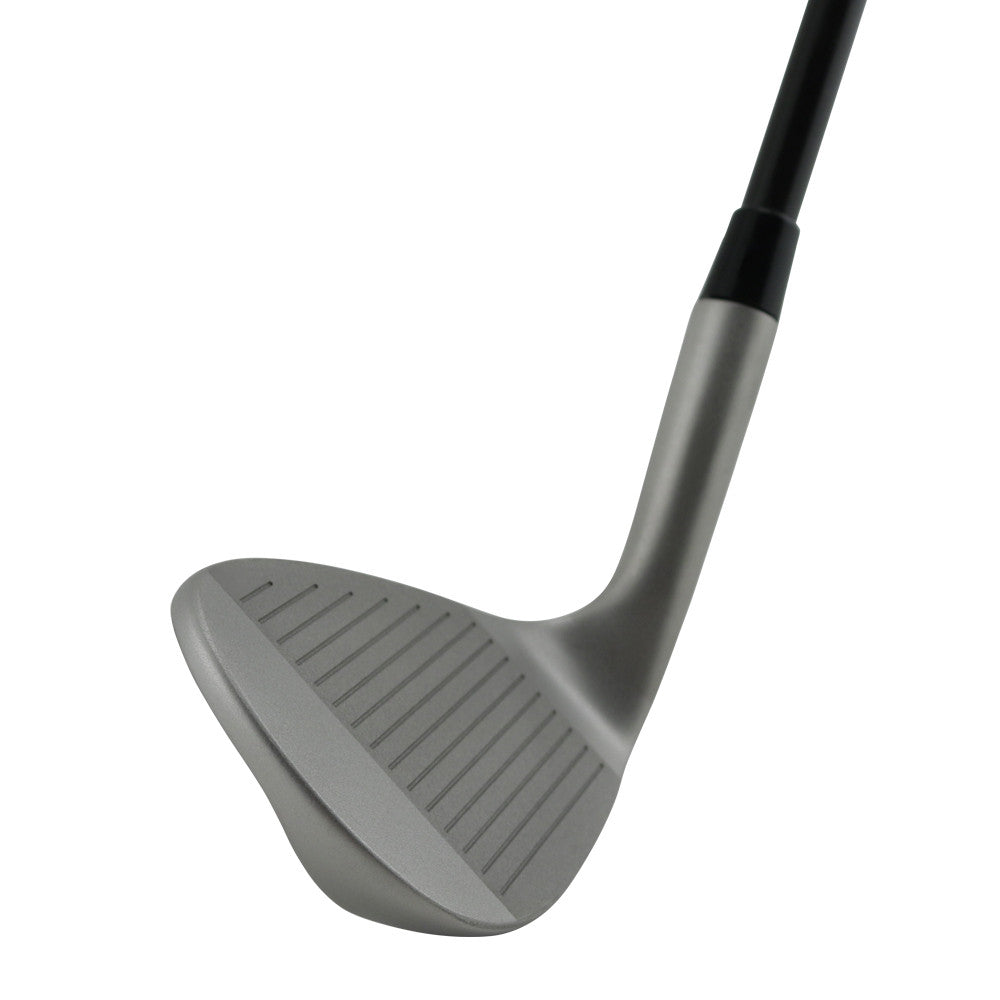 SMT Spectrum Tour CNC milled wedge head in satin finish, toe view, showing the blade profile and sole grind from the toe side.