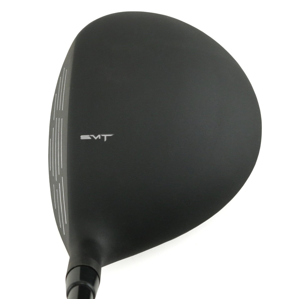 SMT V4 fairway wood head, crown view, showing the matte black crown and the small SMT alignment mark behind the topline.