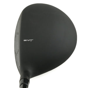 SMT V4 fairway wood head, crown view, showing the matte black crown and the small SMT alignment mark behind the topline.