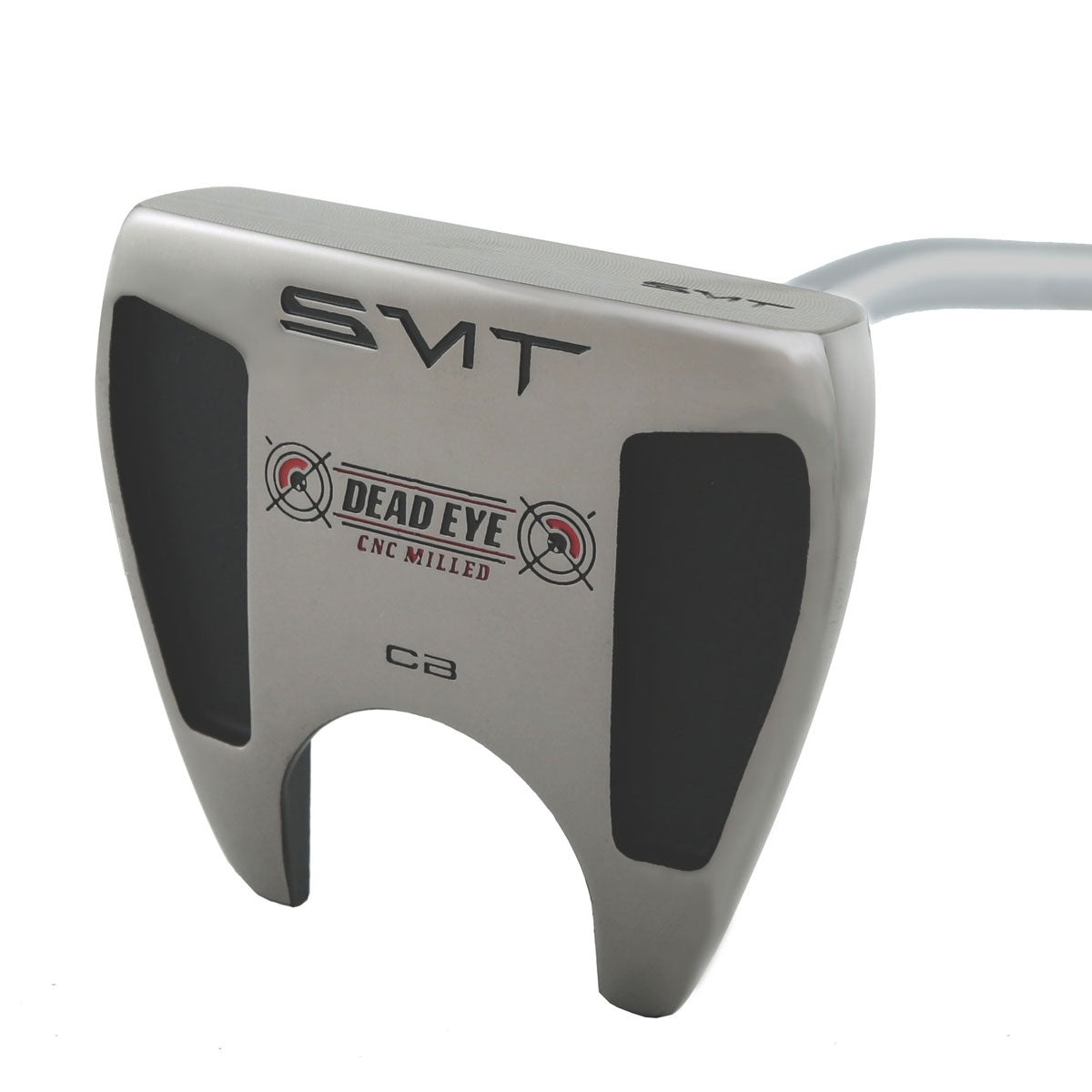 Sole of the SMT Dead Eye CB winged mallet putter with SMT and Dead Eye CB logos