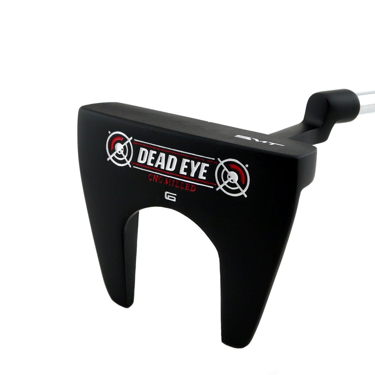 Sole of the black SMT Dead Eye 6 fang mallet putter with Dead Eye logo
