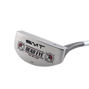 Sole of the SMT Dead Eye 4 mid mallet putter with SMT and Dead Eye target logos