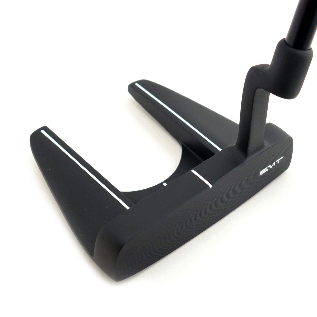 Elevated view of the black SMT Dead Eye 6 fang mallet head and alignment lines