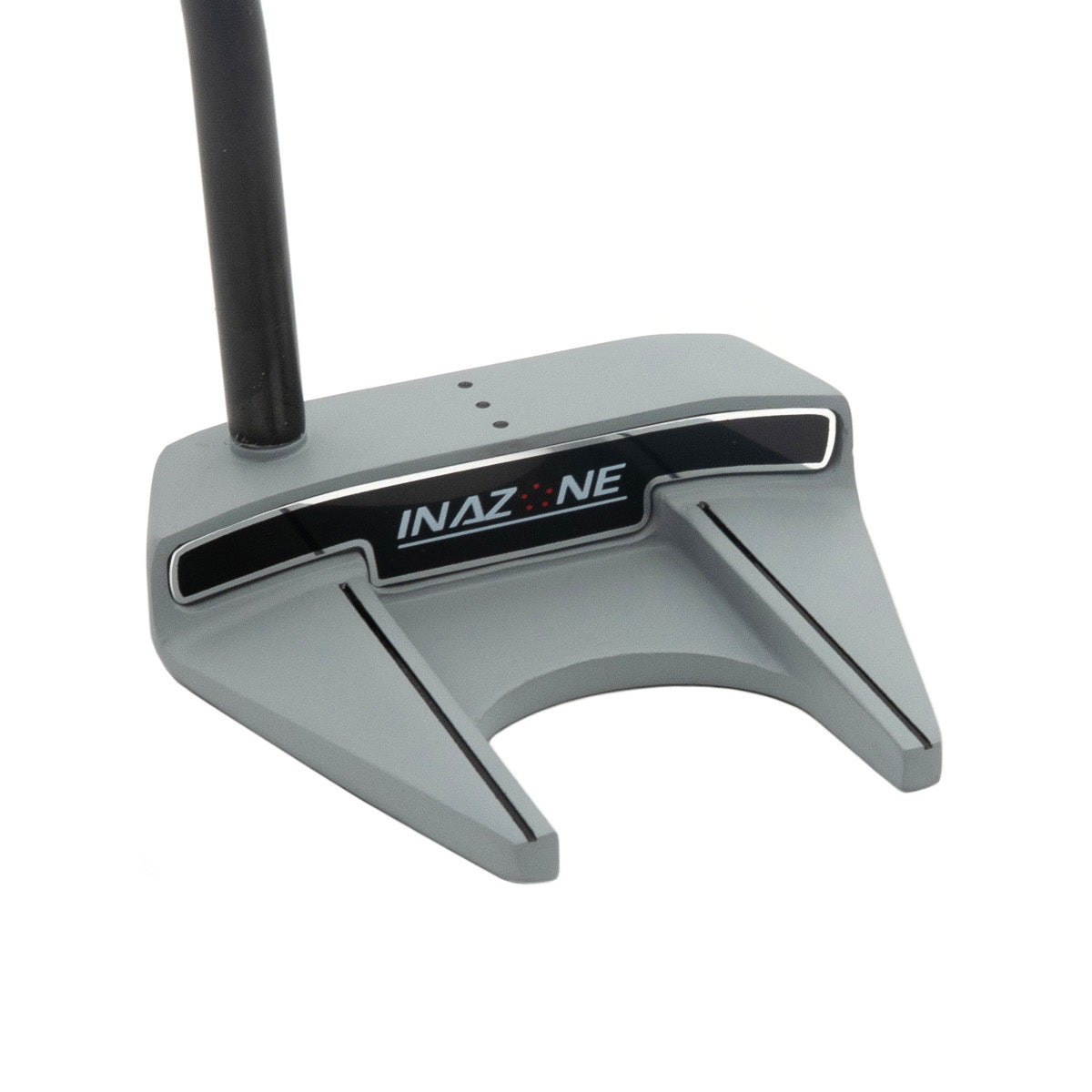 Inazone ZH Mallet putter head in gray viewed at an angle from behind, showing the Inazone badge and wings