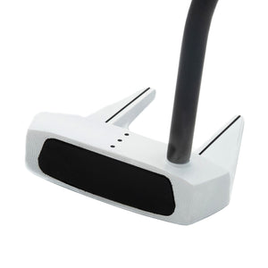 Inazone ZH Mallet putter head in white viewed at an angle from the front, showing the black face insert
