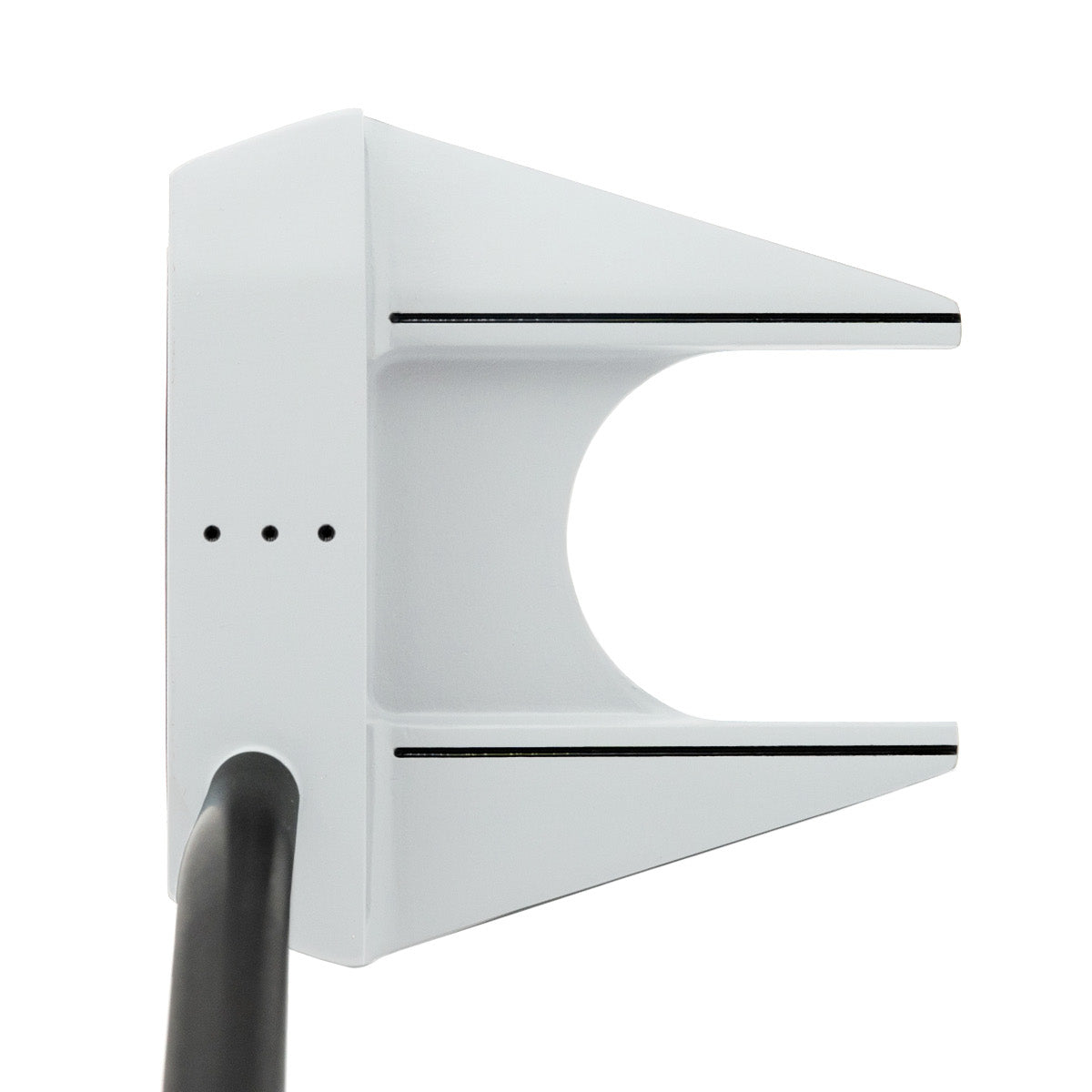 Inazone ZH Mallet putter head in white viewed from above at address, showing black sight lines and alignment dots