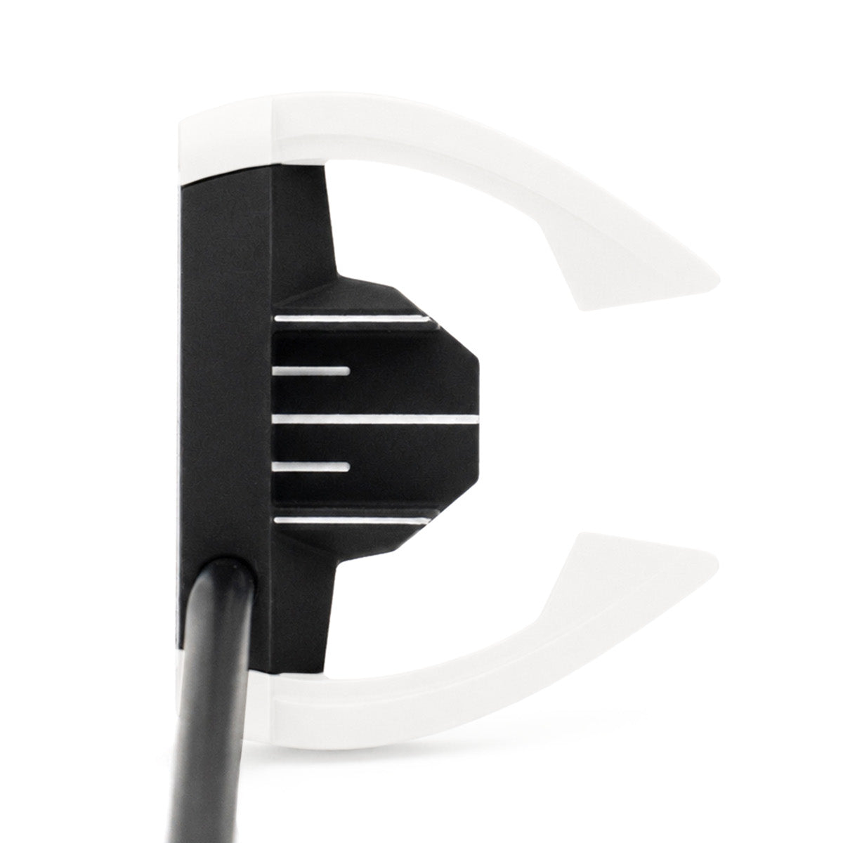 Inazone ZMBE mallet putter head in black and white viewed from above at address, showing the white sight lines