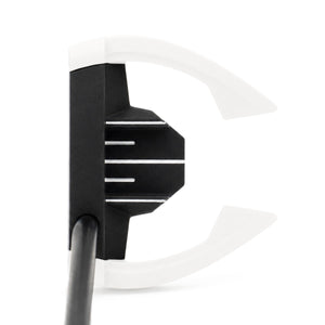 Inazone ZMBE mallet putter head in black and white viewed from above at address, showing the white sight lines